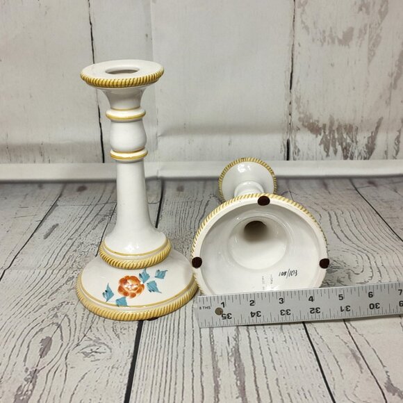 Floral Candle Holders Nora Fenton Made In Italy Set Of 2 Hand Painted Numbered - Picture 14 of 14